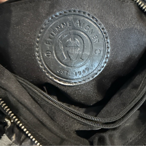 ETIENNE AIGNER Large Shoulder Bag Leather And Fabric Monogram Black Purple F - Picture 12 of 12